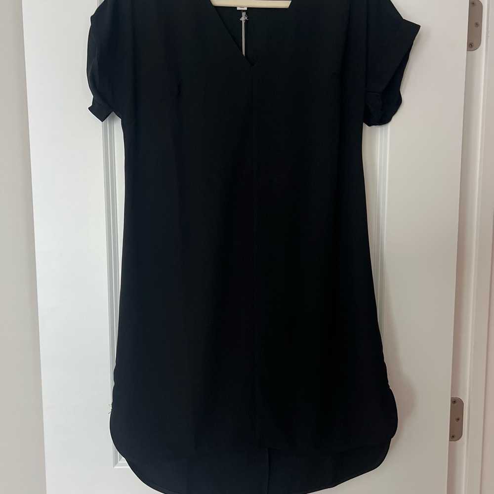 A New Day Black Sheath V-neck Shirt Shift Dress size Small